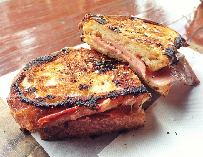 Double Smoked Ham Toastie with tomato chutney and cheese